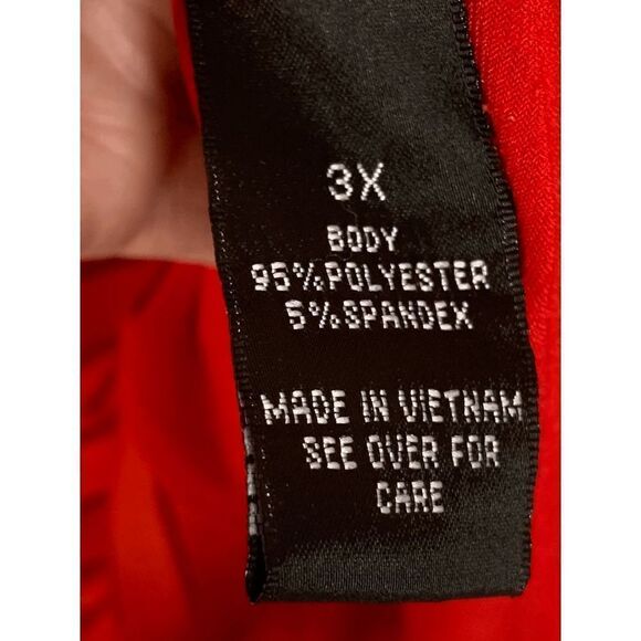 Women's Sheer Stripes Overlay Roll Tab Sleeves Scoop Neck Tunic Red Size 3X - Picture 6 of 10